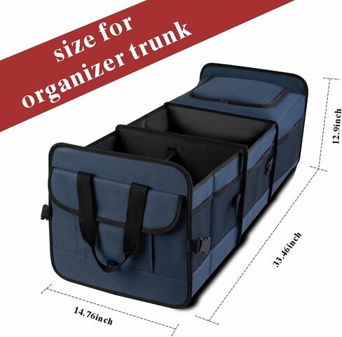 Trunk Organizer for SUV with cooler bag, Collapsible Multi-Compartment Car Organizers Foldable 600D Oxford Polyester (blue-upgrade) in Saudi Arabia