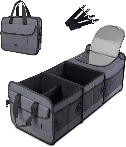Trunk Organizer for SUV with cooler bag, Collapsible Multi-Compartment Car Organizers Foldable 600D Oxford Polyester (blue-upgrade) in Saudi Arabia