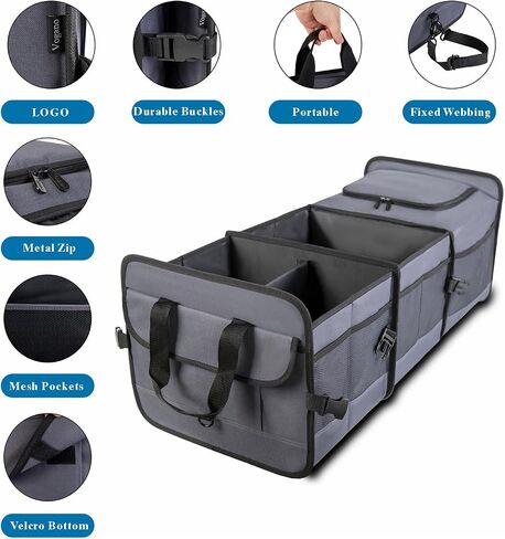 Trunk Organizer for SUV with cooler bag, Collapsible Multi-Compartment Car Organizers Foldable 600D Oxford Polyester (blue-upgrade) in Saudi Arabia