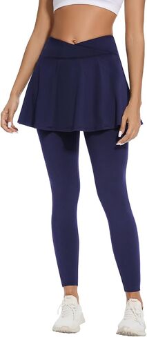 Soneven Tennis Skirted Leggings for Women with Pockets Crossover Ruffle Pleated Golf Skort Active Yoga Leggings with Skirts in Saudi Arabia