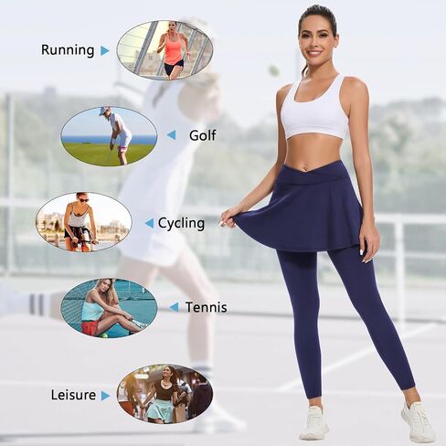 Soneven Tennis Skirted Leggings for Women with Pockets Crossover Ruffle Pleated Golf Skort Active Yoga Leggings with Skirts in Saudi Arabia
