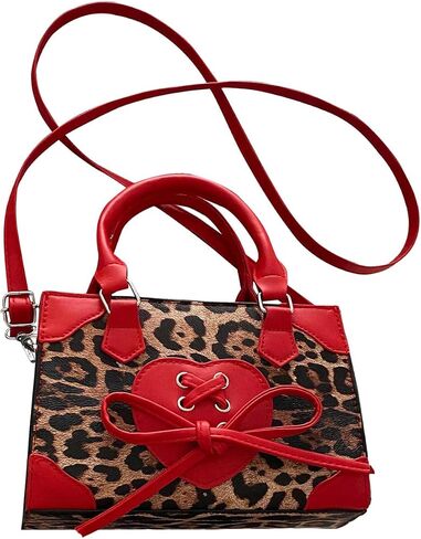 Women's Y2K Leopard Print Lace Up Satchel Handbag Zipper Double Handle Mini Shoulder Bag in Saudi Arabia
