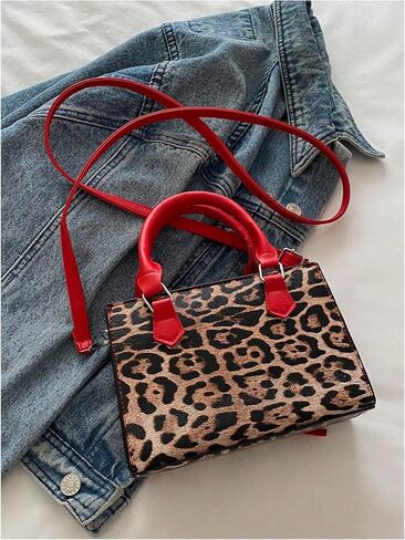 Women's Y2K Leopard Print Lace Up Satchel Handbag Zipper Double Handle Mini Shoulder Bag in Saudi Arabia