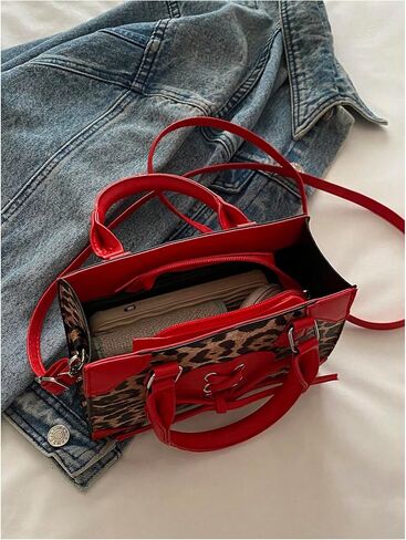 Women's Y2K Leopard Print Lace Up Satchel Handbag Zipper Double Handle Mini Shoulder Bag in Saudi Arabia