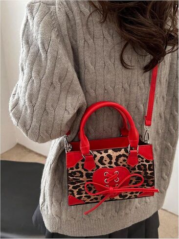Women's Y2K Leopard Print Lace Up Satchel Handbag Zipper Double Handle Mini Shoulder Bag in Saudi Arabia