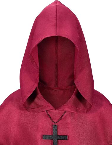 Kids Medieval Renaissance Monk Costume Priest Friar Wizard Cloak Hooded Robe Cosplay Costume Belt Necklace Set in Saudi Arabia