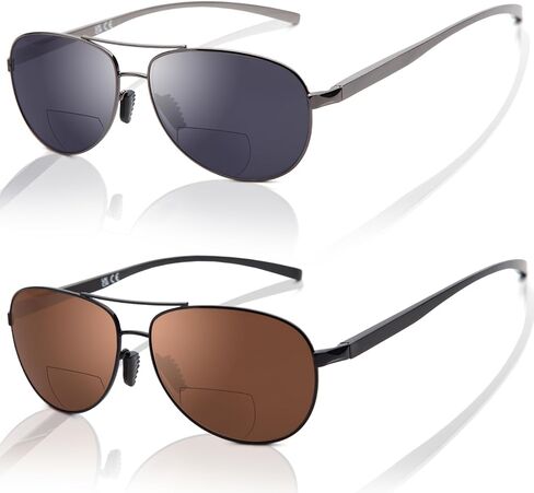 Liansan 2 Packs Premium Aviator Bifocal Reading نظارات شمسية للرجال للنساء Retro Top Clear Sun Readers Protection in Kuwait