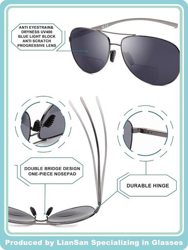 Liansan 2 Packs Premium Aviator Bifocal Reading نظارات شمسية للرجال للنساء Retro Top Clear Sun Readers Protection in Kuwait