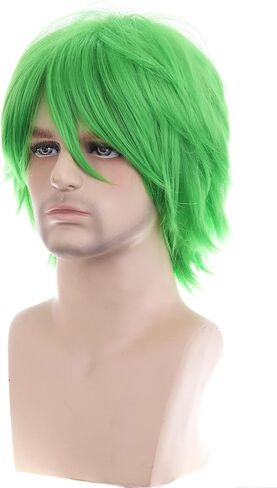 RightOn 12 Inches Green Wig Short Cosplay Wigs for Costume Party and Dress Up Short Wigs for Men and Women Halloween with Wig Cap in Saudi Arabia