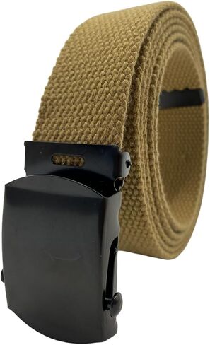 Canvas Military Golf Belt with Black Buckle and Tip - Up to 55" Waist Size, Long Black Buckle in Kuwait