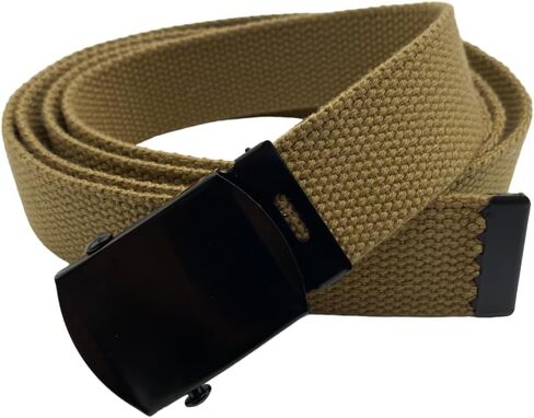 Canvas Military Golf Belt with Black Buckle and Tip - Up to 55" Waist Size, Long Black Buckle in Kuwait