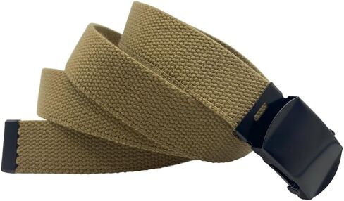 Canvas Military Golf Belt with Black Buckle and Tip - Up to 55" Waist Size, Long Black Buckle in Kuwait