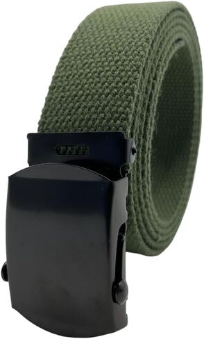 Canvas Military Golf Belt with Black Buckle and Tip - Up to 55" Waist Size, Long Black Buckle in Kuwait