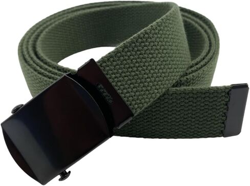 Canvas Military Golf Belt with Black Buckle and Tip - Up to 55" Waist Size, Long Black Buckle in Kuwait