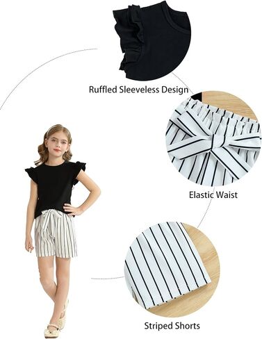 Girls Clothes Cute Ruffle Short Sleeve Shirts Top High Waist Shorts Set with Pockets Summer Outfits for Girls in Saudi Arabia