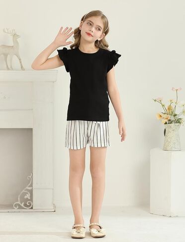 Girls Clothes Cute Ruffle Short Sleeve Shirts Top High Waist Shorts Set with Pockets Summer Outfits for Girls in Saudi Arabia
