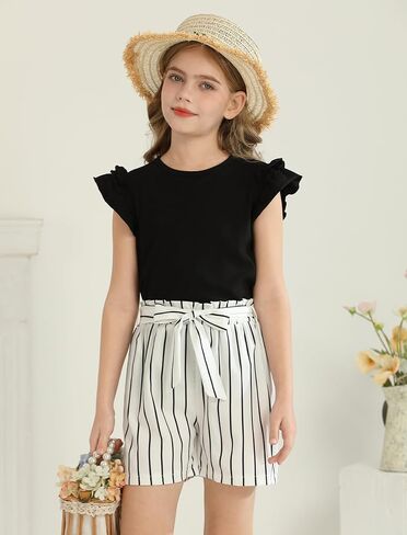 Girls Clothes Cute Ruffle Short Sleeve Shirts Top High Waist Shorts Set with Pockets Summer Outfits for Girls in Saudi Arabia