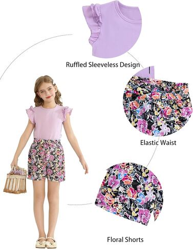 Girls Clothes Cute Ruffle Short Sleeve Shirts Top High Waist Shorts Set with Pockets Summer Outfits for Girls in Saudi Arabia