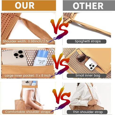 Mesh Beach Tote Bags for Womens, Shoulder Handbag Hobo Pool Bags for Swimming Vacations Summer Essentials in Kuwait