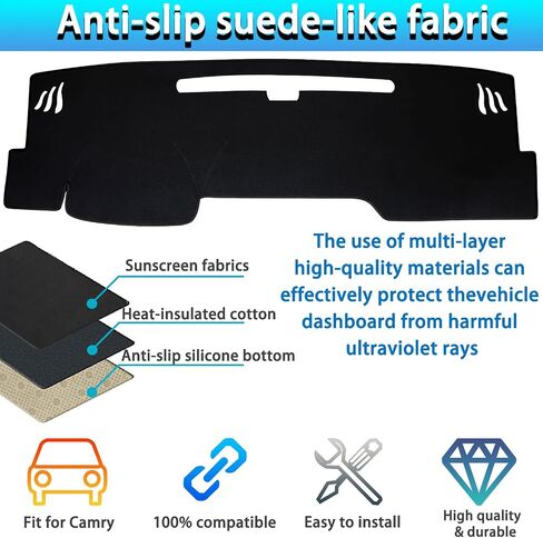 Dash Cover Mat for Toyota Camry Accessories 2025, Dashboard Mat, Center Console Cover Sunshield Protector Mat, Dashboard Decorative Interior, UV Rays Protector Mat (Black Trim) in Saudi Arabia