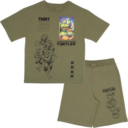 Nickelodeon Teenage Mutant Ninja Turtles Boys T-Shirt & Shorts with Lenticular Image Changing Patch 2-Piece TMNT Set for Kids in Saudi Arabia