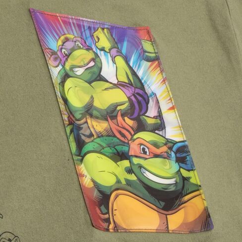 Nickelodeon Teenage Mutant Ninja Turtles Boys T-Shirt & Shorts with Lenticular Image Changing Patch 2-Piece TMNT Set for Kids in Saudi Arabia