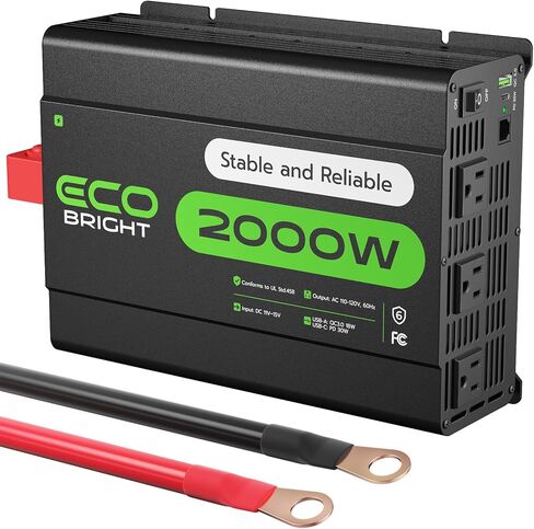 2000 واط العاكس للطاقة للمركبات واستخدام المنازل ، DC 12V إلى AC 110V محول الجهد مع 3 منافذ التيار المتردد ، منافذ USB PD30W و 18W للكمبيوتر المحمول ، الهاتف ، مثالي للربع ، التخييم ، النسخ الاحتياطي للمنزل ، الشاحنة ، القوارب in Kuwait