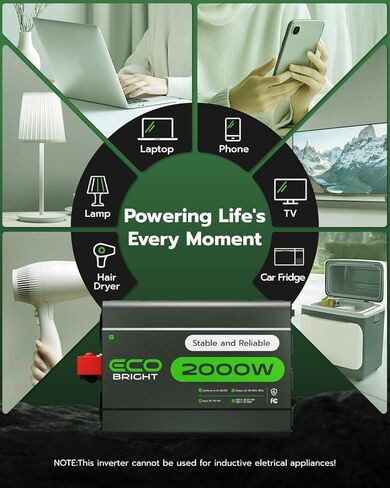 2000 واط العاكس للطاقة للمركبات واستخدام المنازل ، DC 12V إلى AC 110V محول الجهد مع 3 منافذ التيار المتردد ، منافذ USB PD30W و 18W للكمبيوتر المحمول ، الهاتف ، مثالي للربع ، التخييم ، النسخ الاحتياطي للمنزل ، الشاحنة ، القوارب in Kuwait