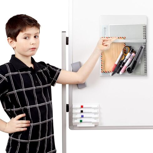 Henoyso 5 Pcs Magnetic File Holder Paper Holder Magnetic Pen Dry Erase Marker Organizer Fridge Pocket Organizer for Whiteboard Refrigerator, 12 x 9.5 in (Black) in Saudi Arabia