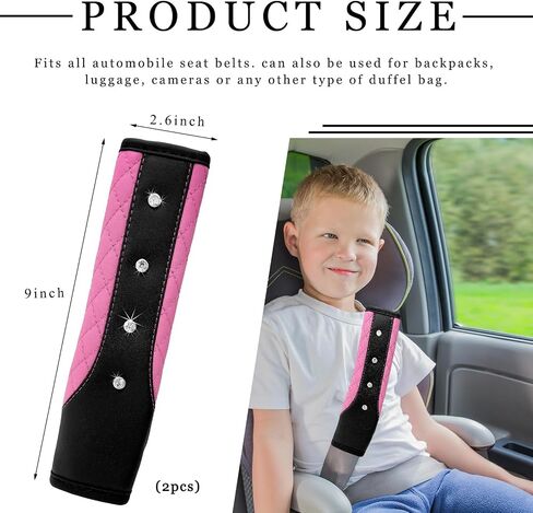 2PCS Bling Car Seat Belt Covers, Leather Soft Seat Belt Shoulder Pad Cushion with Diamond, Sparkling Seatbelt Strap Neck Shoulder Protective Cover for More Comfortable Driving (Pink) in Saudi Arabia