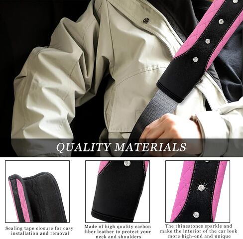 2PCS Bling Car Seat Belt Covers, Leather Soft Seat Belt Shoulder Pad Cushion with Diamond, Sparkling Seatbelt Strap Neck Shoulder Protective Cover for More Comfortable Driving (Pink) in Saudi Arabia