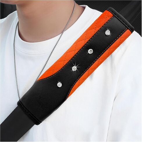2PCS Bling Car Seat Belt Covers, Leather Soft Seat Belt Shoulder Pad Cushion with Diamond, Sparkling Seatbelt Strap Neck Shoulder Protective Cover for More Comfortable Driving (Pink) in Saudi Arabia