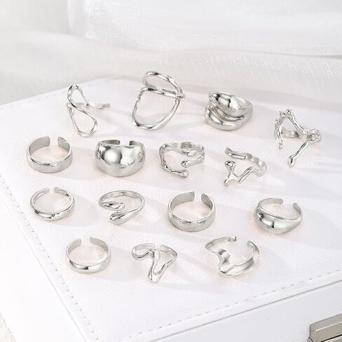 17IF 10-15 Pcs Gold Ring Set for Women Chunky Classic Dainty Boho Aesthetic Punk Thick Line Big Size Simple Stacking on Thumb Knuckle Rings Pack in Kuwait