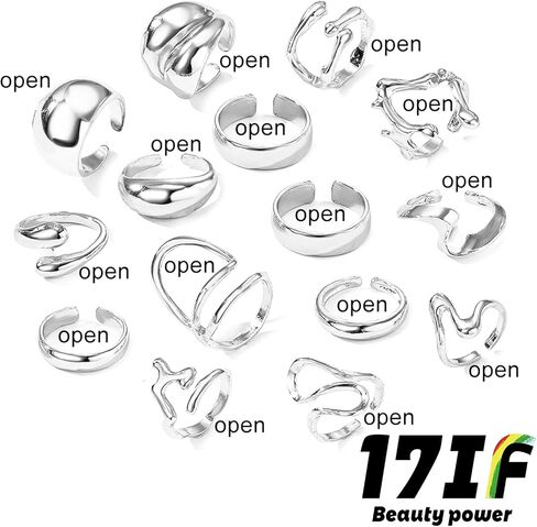 17IF 10-15 Pcs Gold Ring Set for Women Chunky Classic Dainty Boho Aesthetic Punk Thick Line Big Size Simple Stacking on Thumb Knuckle Rings Pack in Kuwait