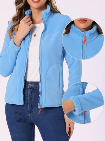 Allegra K Full Zip Fleece Jacket for Women's Long Sleeve High Neck Jacket Winter Warm Coat in Saudi Arabia