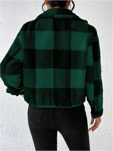 SOLY HUX Women's Plaid Fleece Jacket Button Down Long Sleeve Drop Shoulder Fuzzy Sherpa Jacket Outerwear in Saudi Arabia