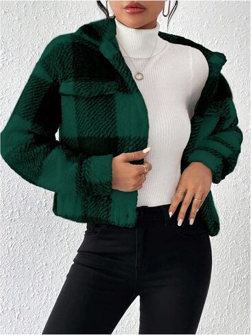 SOLY HUX Women's Plaid Fleece Jacket Button Down Long Sleeve Drop Shoulder Fuzzy Sherpa Jacket Outerwear in Saudi Arabia