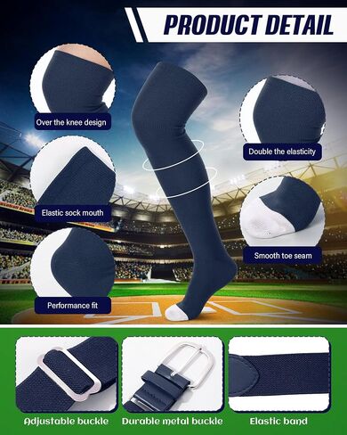 Jeyiour High Football Socks and Belt Set Sport over the Knee Baseball Softball Soccer Socks Extra Long for Women Men Adult in Saudi Arabia