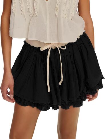 Lianlive Women Flowy Mini Skirt High Chergled Tierded Tiered Disual Boho التنانير للملابس الصيفية على الشاطئ in Kuwait