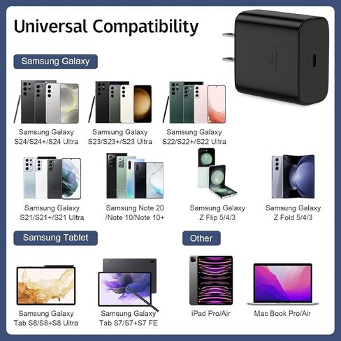 Samsung Charger Fast Charging Type C Charger Type C Cable 6.6FT USB Wall Charger Block for Samsung Galaxy A55/A54,A15/A14,C55,A25/A24,A05/A04,Note 8/9/10/20,S8 S9 S10 S20 S21 S22 S23 S24 Ultra/Plus/FE in Saudi Arabia