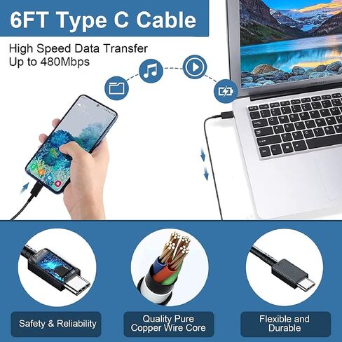 Samsung Charger Fast Charging Type C Charger Type C Cable 6.6FT USB Wall Charger Block for Samsung Galaxy A55/A54,A15/A14,C55,A25/A24,A05/A04,Note 8/9/10/20,S8 S9 S10 S20 S21 S22 S23 S24 Ultra/Plus/FE in Saudi Arabia