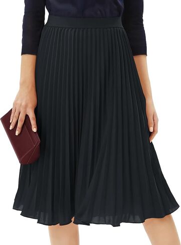 Tapata Women's Petite Regular Tall Pleated Chiffon Skirt Midi High Elastic Waist A Line Swing Skirts in Saudi Arabia