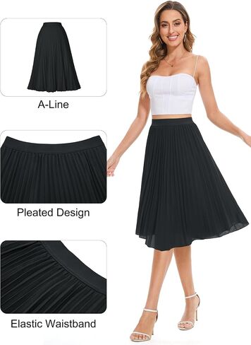 Tapata Women's Petite Regular Tall Pleated Chiffon Skirt Midi High Elastic Waist A Line Swing Skirts in Saudi Arabia