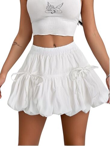 Verdusa Women's Bubble Skirt Ruffled Pleated Mini Skirt Elastic Waist Short Skater Skirts in Kuwait