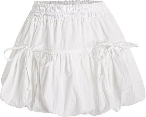 Verdusa Women's Bubble Skirt Ruffled Pleated Mini Skirt Elastic Waist Short Skater Skirts in Kuwait