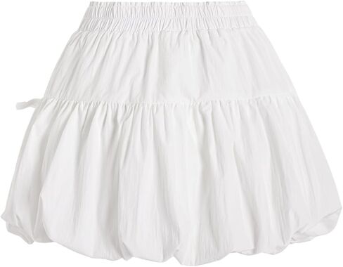 Verdusa Women's Bubble Skirt Ruffled Pleated Mini Skirt Elastic Waist Short Skater Skirts in Kuwait