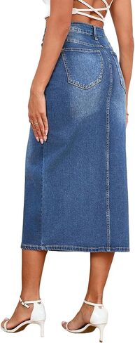 Women's Casual Jean Skirt High Waist Slit Midi Denim Skirt in Saudi Arabia