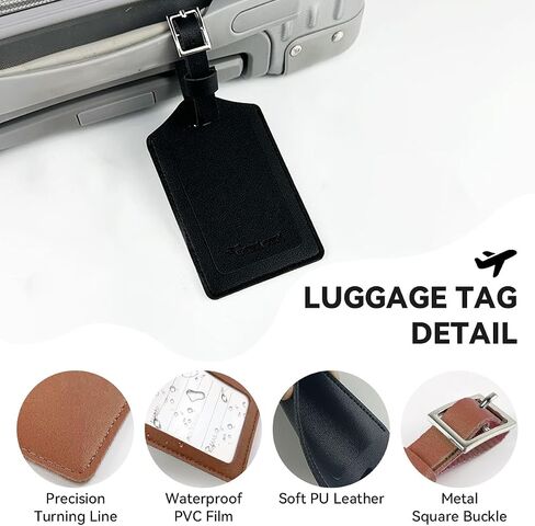 Luggage Tag 2 Pack Premium PU Leather Bag Tags Privacy Protection Suitcase ID Tag DIY Personalized Travel Essential for Air Travel Backpack Brown in Saudi Arabia