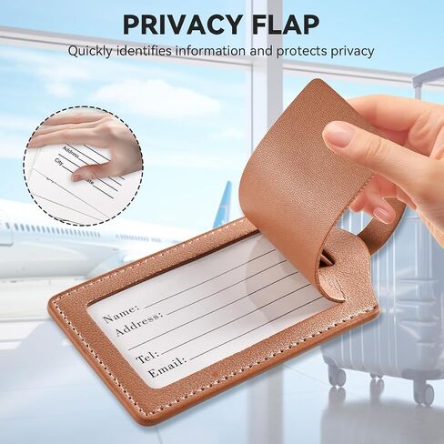 Luggage Tag 2 Pack Premium PU Leather Bag Tags Privacy Protection Suitcase ID Tag DIY Personalized Travel Essential for Air Travel Backpack Brown in Saudi Arabia
