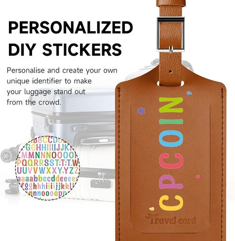Luggage Tag 2 Pack Premium PU Leather Bag Tags Privacy Protection Suitcase ID Tag DIY Personalized Travel Essential for Air Travel Backpack Brown in Saudi Arabia